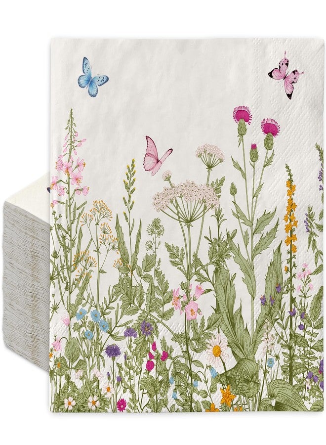 JarThenaAMCS مناديل ورقية من JarThenaAMCS، 50 قطعة، بنقشة زهور برية ربيعية، خضراء، بنقشة فراشات، للاستخدام مرة واحدة، مناسبة للغداء، بتصميم كلاسيكي مزخرف، مثالية للحمام، وحفلات الزفاف، وأعياد الميلاد، وحفلات استقبال المولود. - Image 1